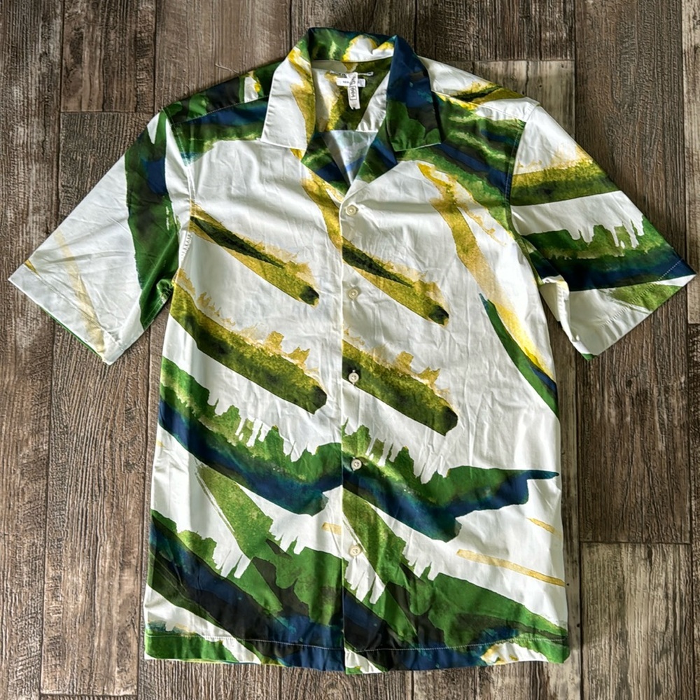 ZARA ABSTRACT PRINT STRETCH SHIRT REGULAR FIT. SIZE SMALL